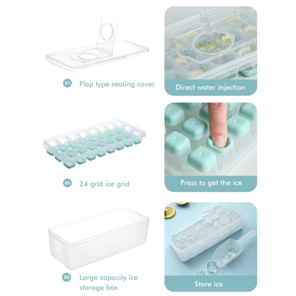 24 Grid Ice Cube Tray with Lid Covered Ice Cube Trays No Spill Ice Cube Cube Box Silicone Ice Cube