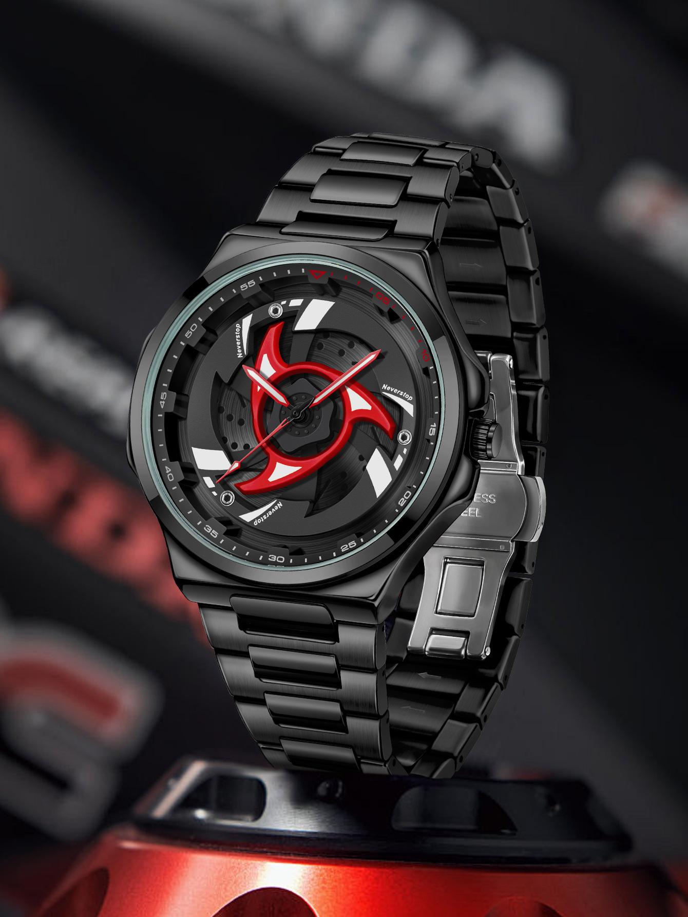 Men s steel belt watch rotatable wheel hub dial sporty quartz watch