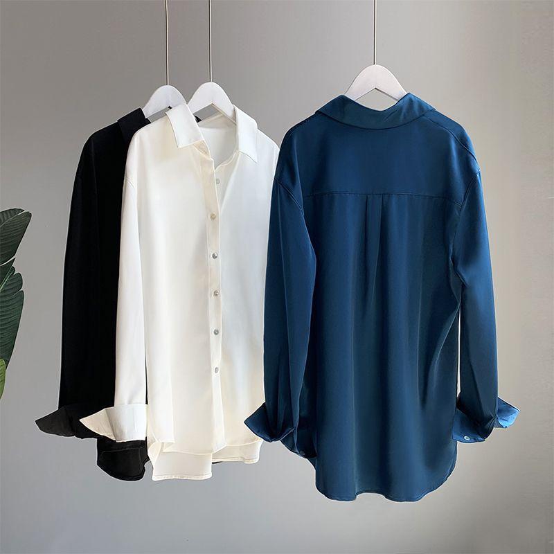 Fashionable Loose Fit French Style Women's Shirt for Spring Solid Blouse