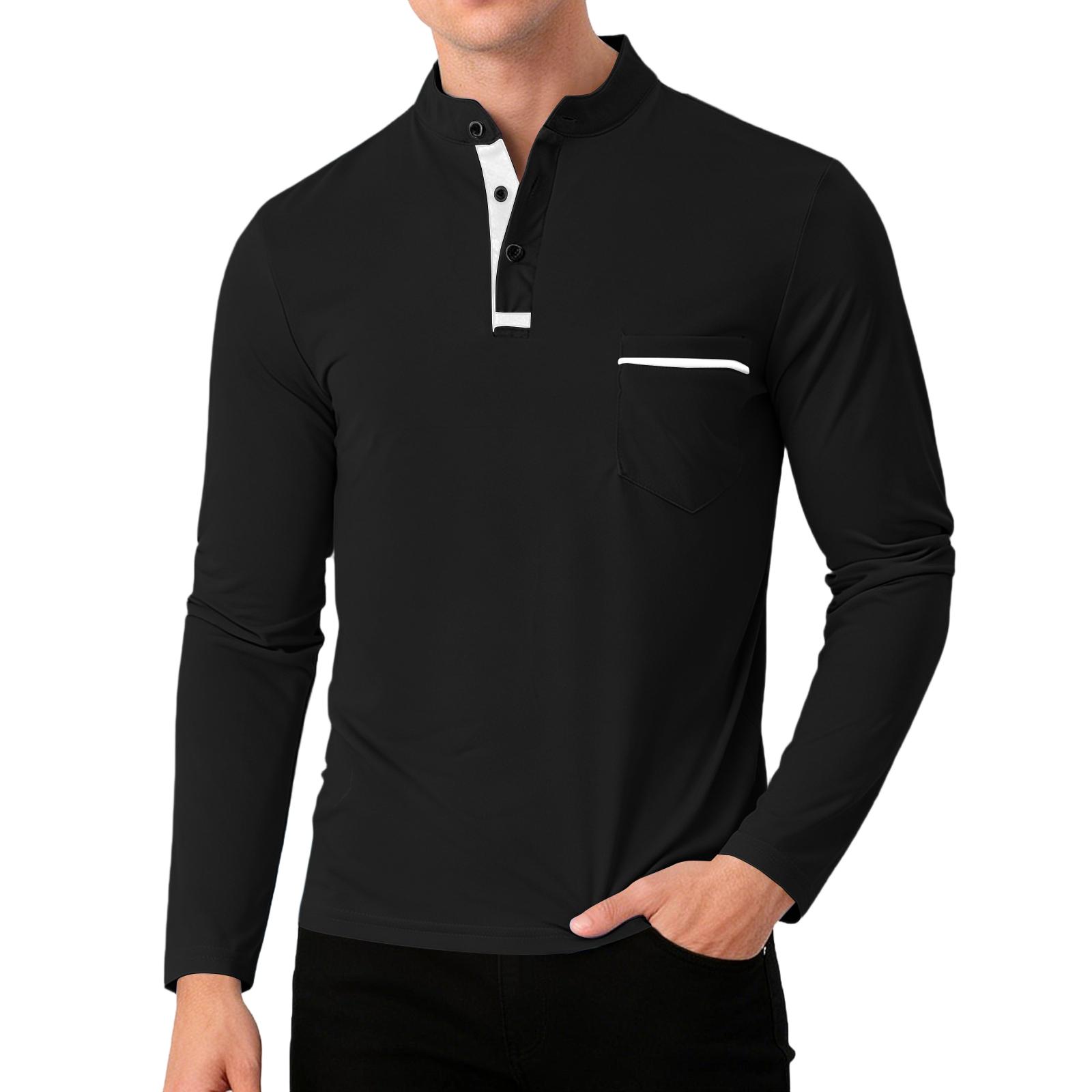 

Men s Spring Button-Up Shirt Long Sleeve Pockets Casual Shirt Male XL чорний