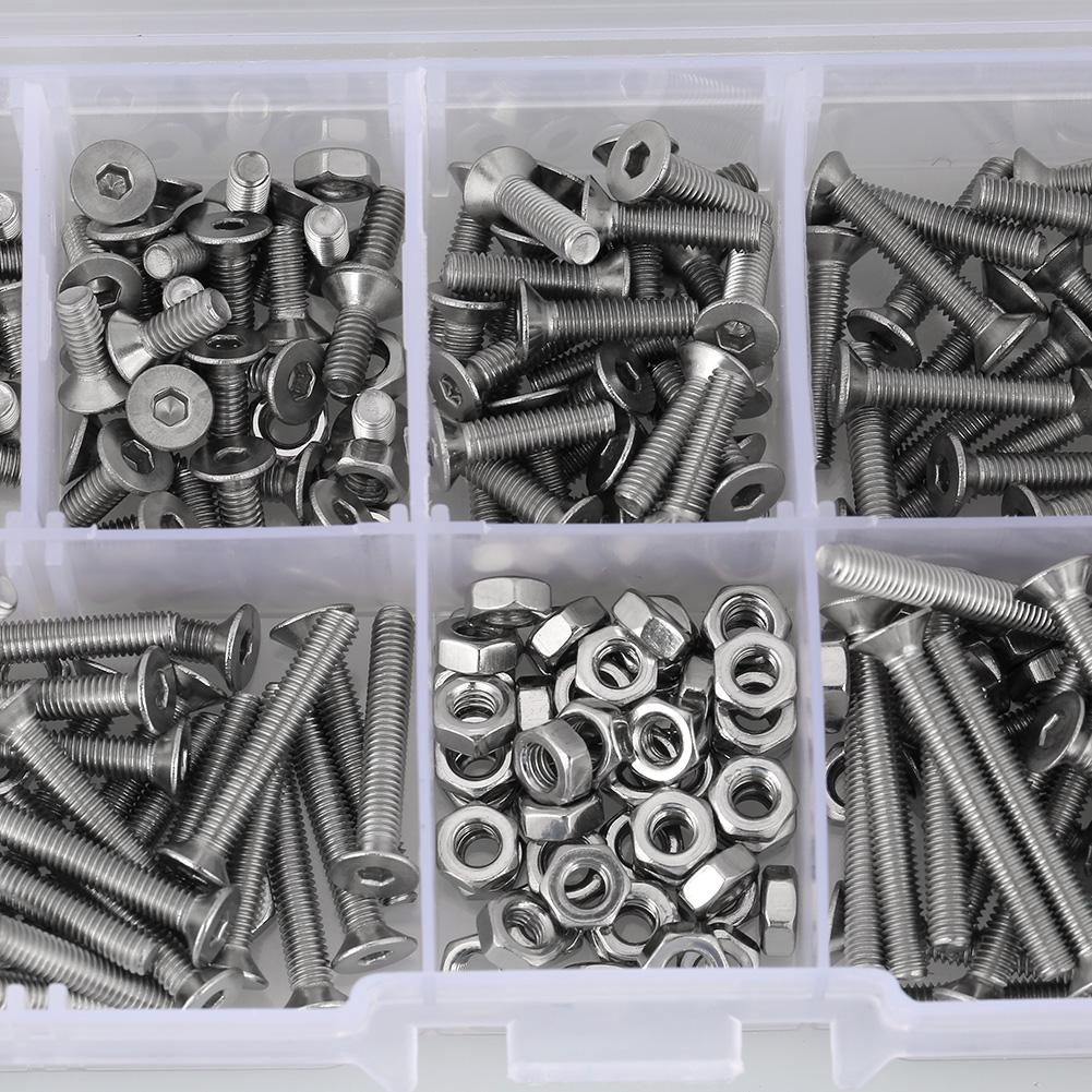 260pcs M3 304 Stainless Steel Flat Head Hex Socket Screw   Nuts Kit, Designed for Industrial and Construction Fasteners