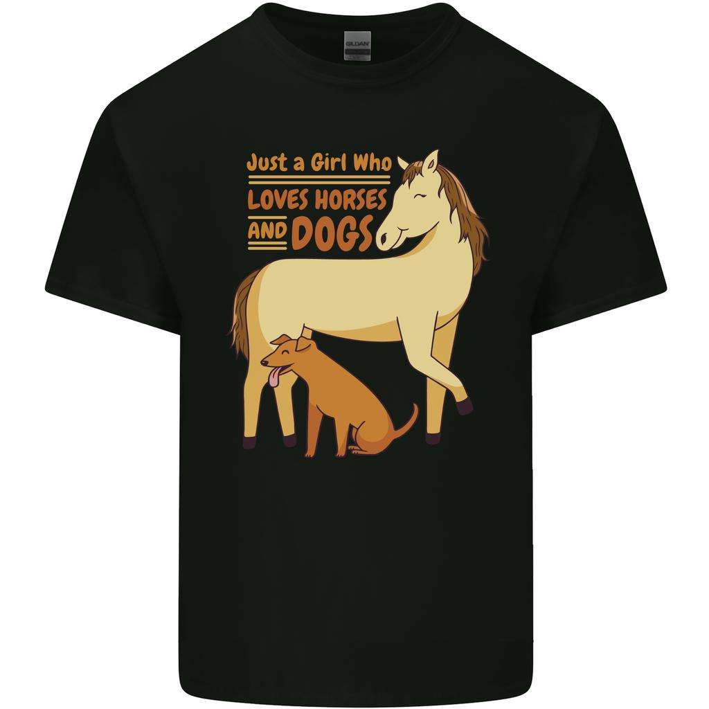 Just a Girl Who Loves Horses Dogs Funny Unisexs Light Cotton TShirt
