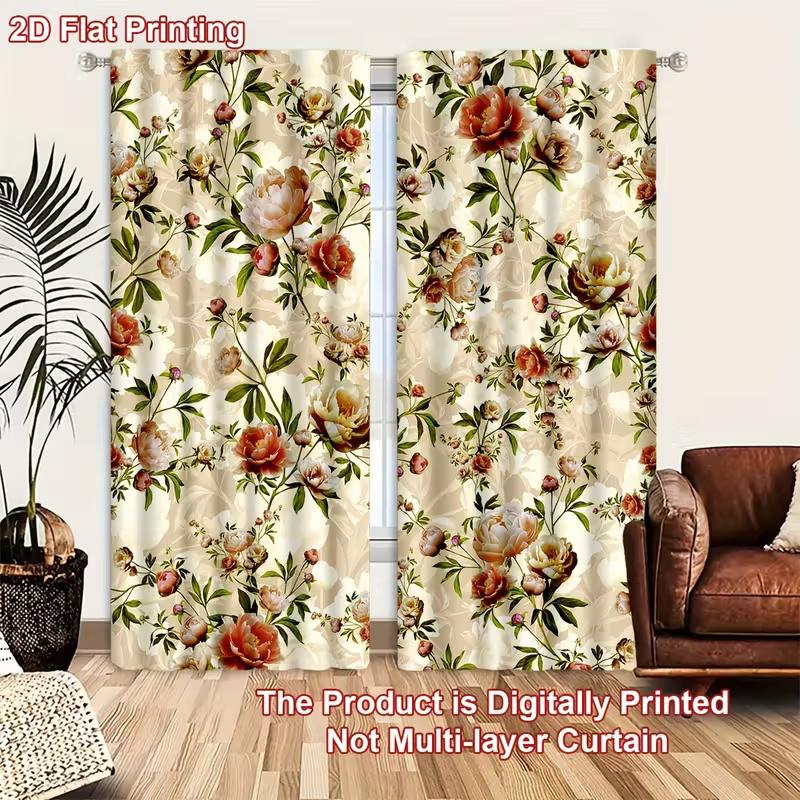 

2Pcs Plain-colored flowers print curtains,suitable for bedroom,living room kitchen decoration,home decoration,window decor 14Wx39L(35x100CM)x2&Rod Pocket