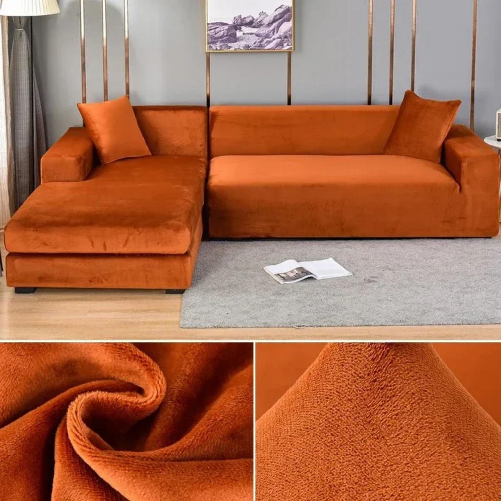 Solid Color Velvet Sofa Cover Elastic Thick L Shaped Corner Sofa Cover For Living Room Stretch Cover For 1/2/3/4 Seat Sofa Couch Armchair