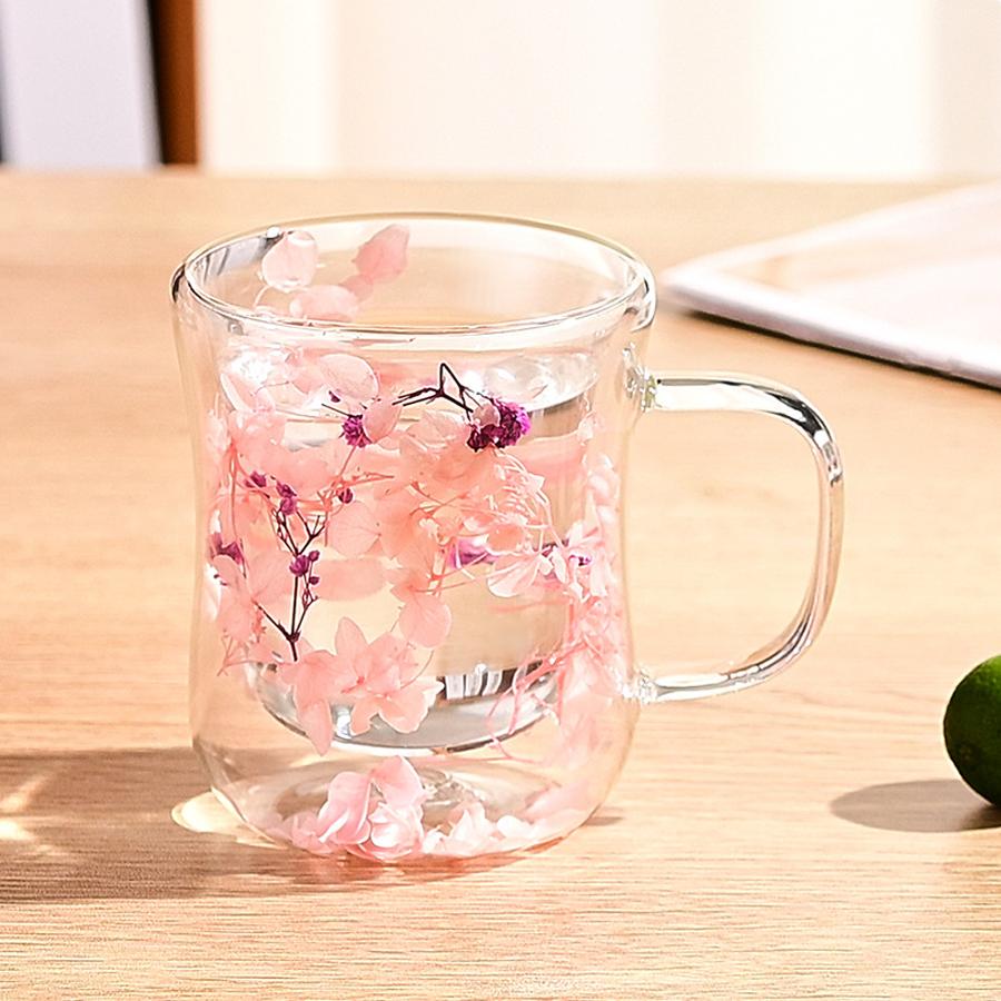 Double-walled dried flower glass bottle, high-end design, available in multiple colors, 250ml, shockproof/dropproof packaging. 1pc розовый