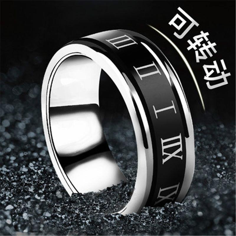 Trendy Rotatable Roman Numeral Titanium Steel Ring for Men & Women
