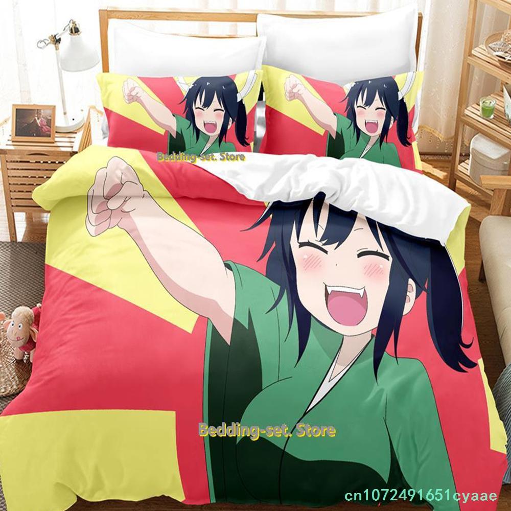 Miss Kobayashi's Dragon Maid Bedding Set Anime three-piece Set Adult Kid Bedroom Duvetcover Sets Kawaii Girls Conjunto De Cama