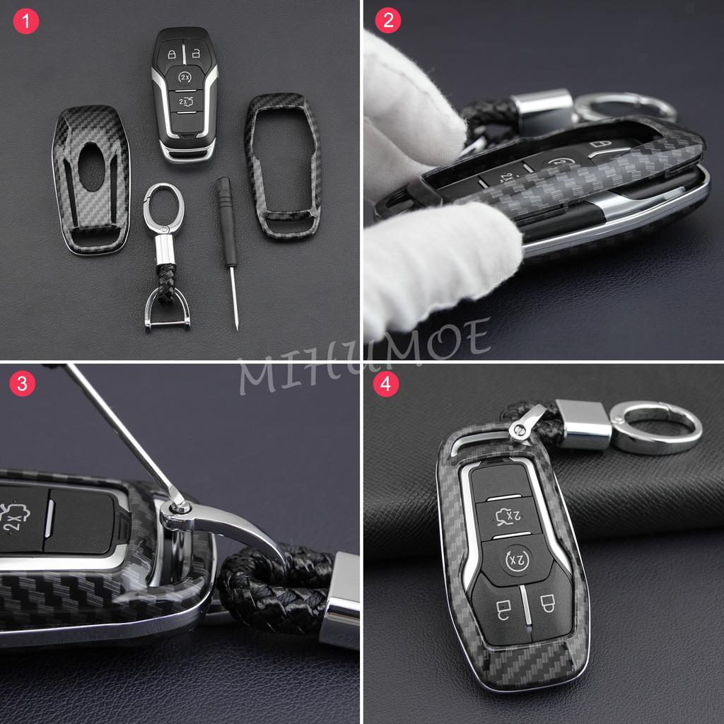 For Ford Lincoln Carbon Fiber Car Key Fob Cover Chain Case Fusion Explorer Mustang Edge F-150 Mondeo MKC MKX MKZ Accessories