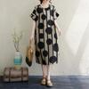 Real shot summer thin cotton and linen literary retro loose short sleeve fat mm knee dress women