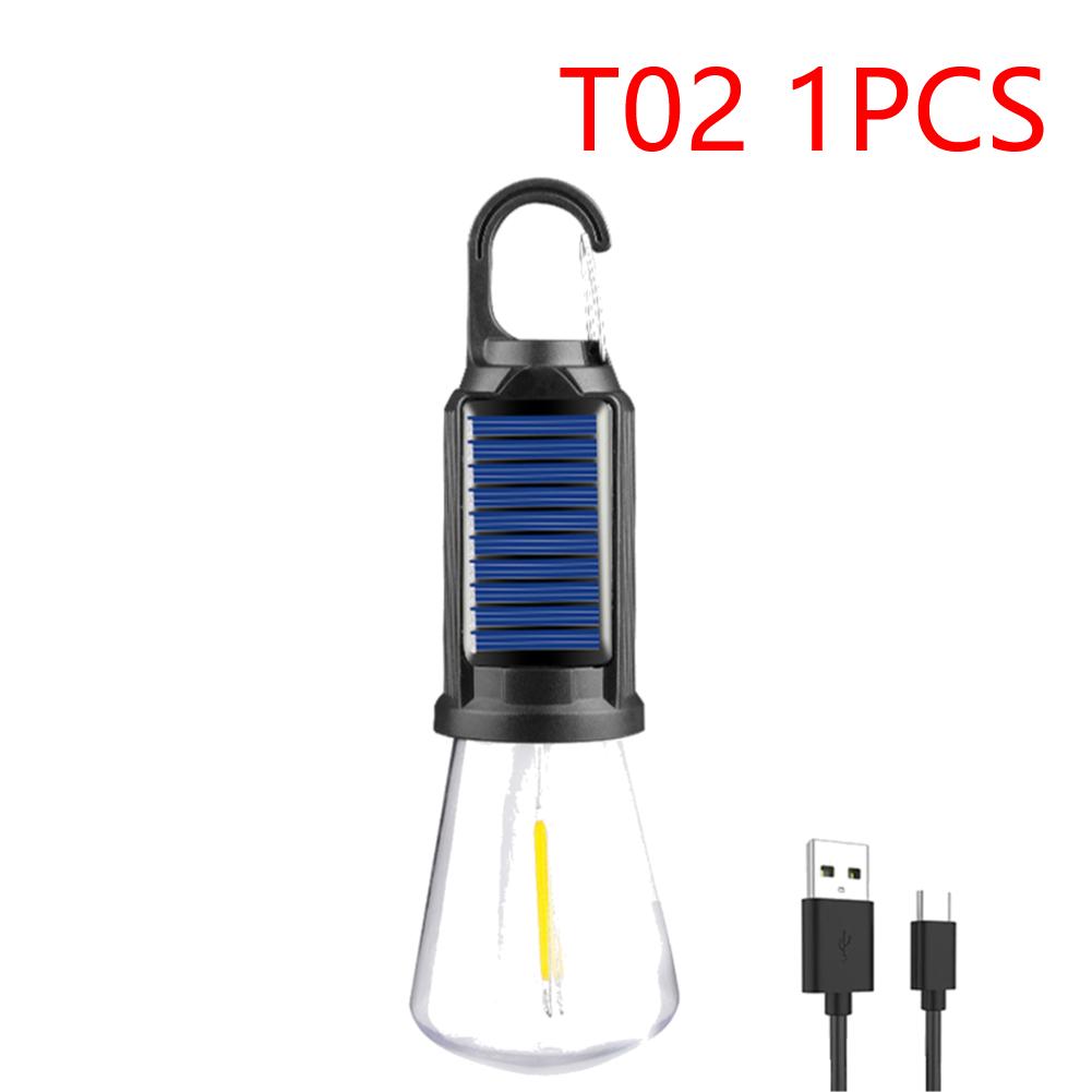 1-5PCS Solar Powered LED Camping Lamp with Hook BBQ Atmosphere Light USB Charging Portable Handheld Lamp for Outdoor Camping