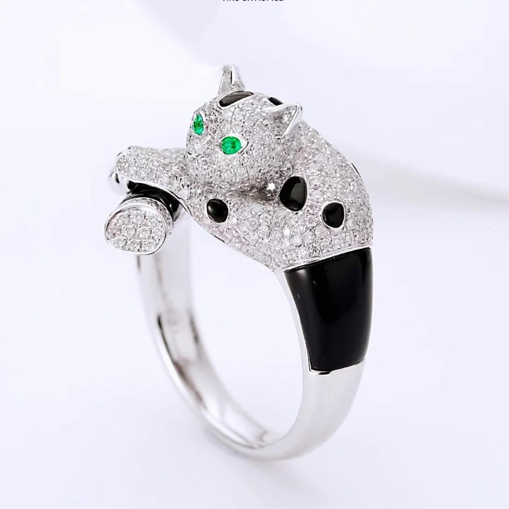 Nastavitelný Otevřený Leopardí Prsten pro Ženy Luxusní Styl Plně Osázený Diamanty Panther Prsten Elegantní Šperk