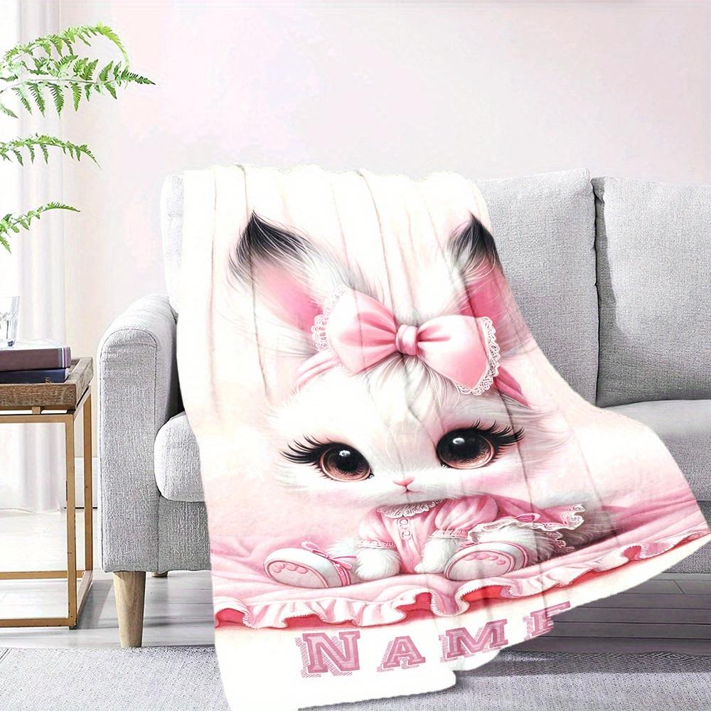 Cute Bunny With Pink Roses Home Blankets Comfortable Soft Lightweight Multiseasonal Blanket For Picnics Sofas Offices Beds Living Rooms Perfect Gift