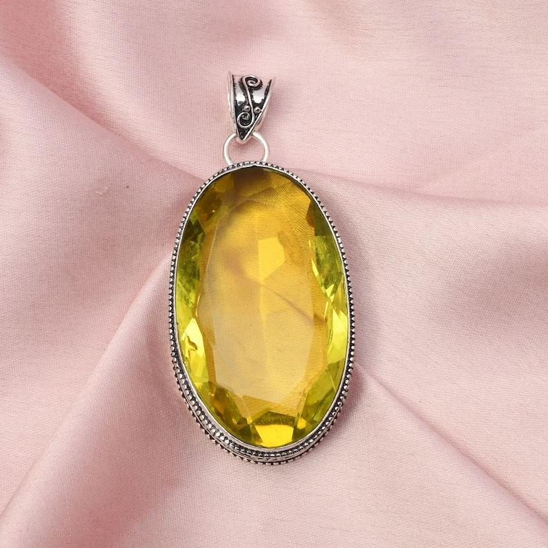 Yellow Sapphire Pendant With Silver Chain Necklace 925 Sterling Silver Pendant