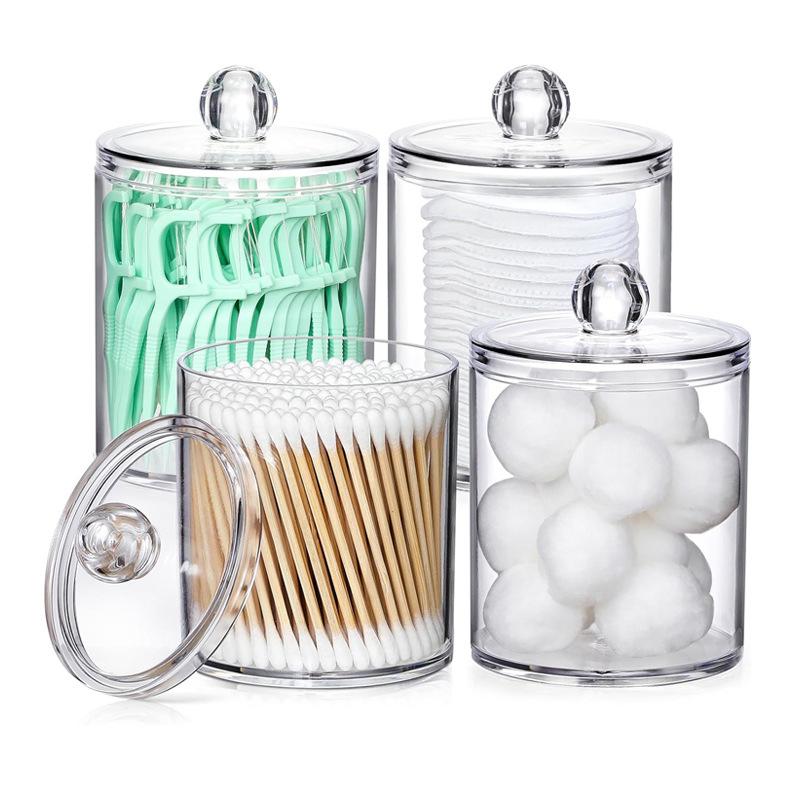 Round Acrylic Cotton Swab Box With Lid Dustproof Makeup Cotton Storage Toothpick Organizer Box