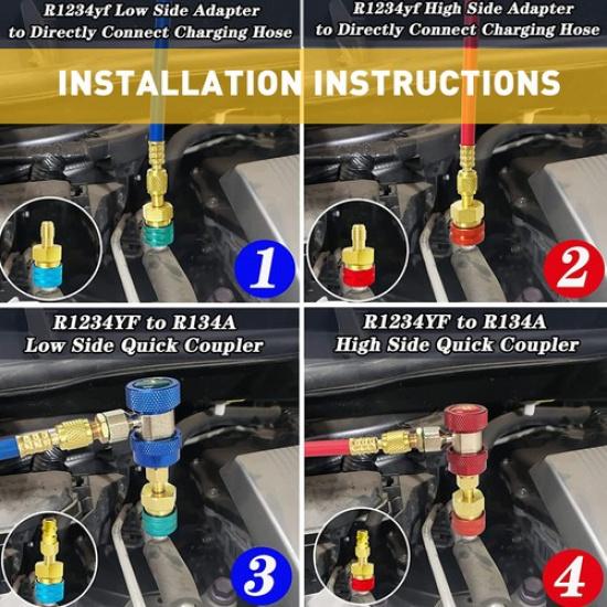 R1234YF Quick Coupler Adapters Connector High/Low Manifold AC Auto Gauge Set 2x