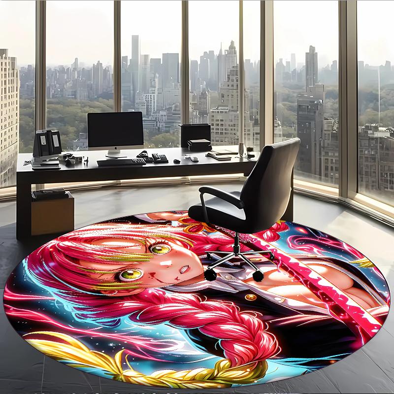 Mitsuri Kanroji (1) Round Office Rug Decorative Floor Rug for Office Bedroom Living Room and Home Space
