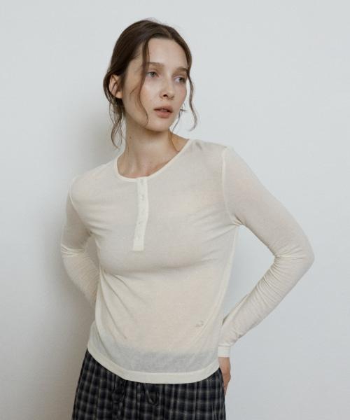 DEPOUND Wool Henley Neck T-Shirt [Cream]