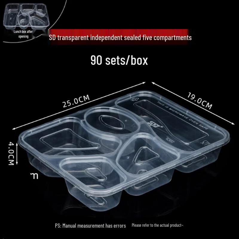 Disposable Rectangular 5-Compartment Takeout Boxes