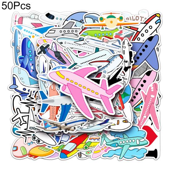 50Pcs Cartoon Sticker Waterproof Reusable DIY Self-Adhesive Aircraft Pattern Phone Case Luggage Sticker Kids Gift