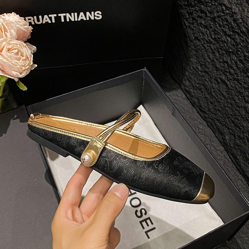 

Модные женские жаккардовые тапочки с цветочным узором, вышитая обувь, женские плоские сандалии, слипоны, пантуфли, мюли, шлепанцы на липучке, женские шлепанцы 35 чёрный