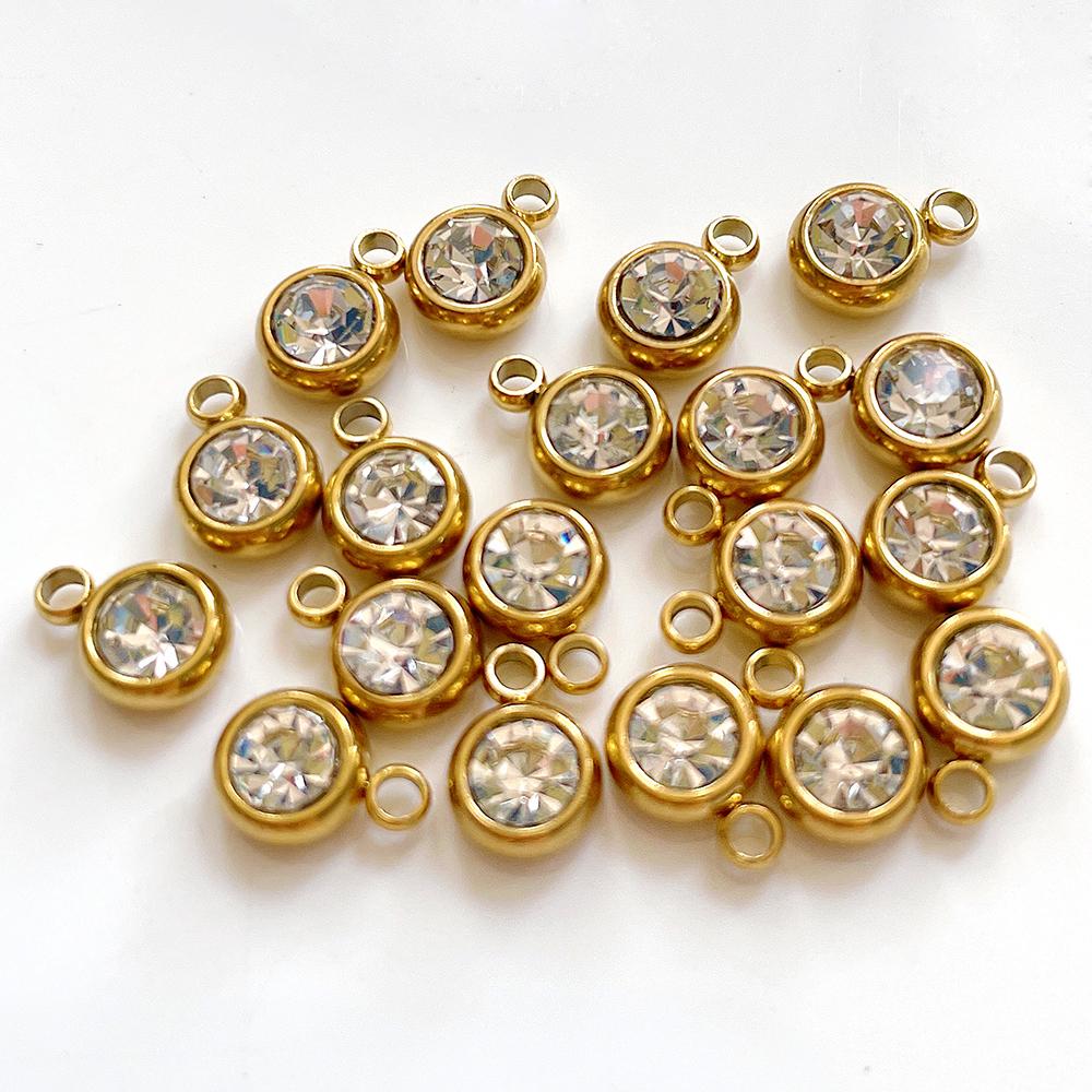 20pcs Stainless Steel Rhinestone Beads Gold Color Crystal Charms Pendants for Jewelry Making DIY Bracelets Necklaces Wholesale