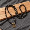 ins style jewelry necklace round beads European and American popular necklace lotus pendant imitation obsidian crystal long necklace
