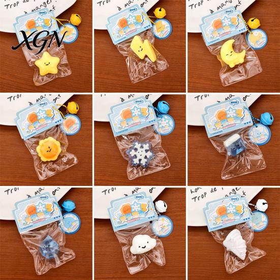 Squeeze Toy with Bell Ball Chain Cartoon Weather Stress Relief Slow Healing Rising Star Moon Snowflake Cloud Sensory Fidget Decompression Gadget