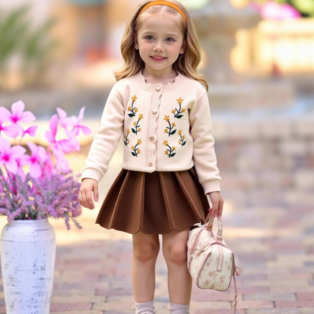 3-7Y Girls' Sweater Set - New Autumn/Winter Cardigan Knit Sweater Long Sleeve + Knit Sweater Dress Two-Piece Set