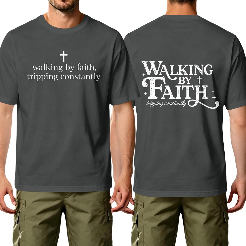 Men Crew Neck Short Sleeve Cotton Casual T Shirt with Walking by Tripping Constantly Printed Graphic for Everyday Wear