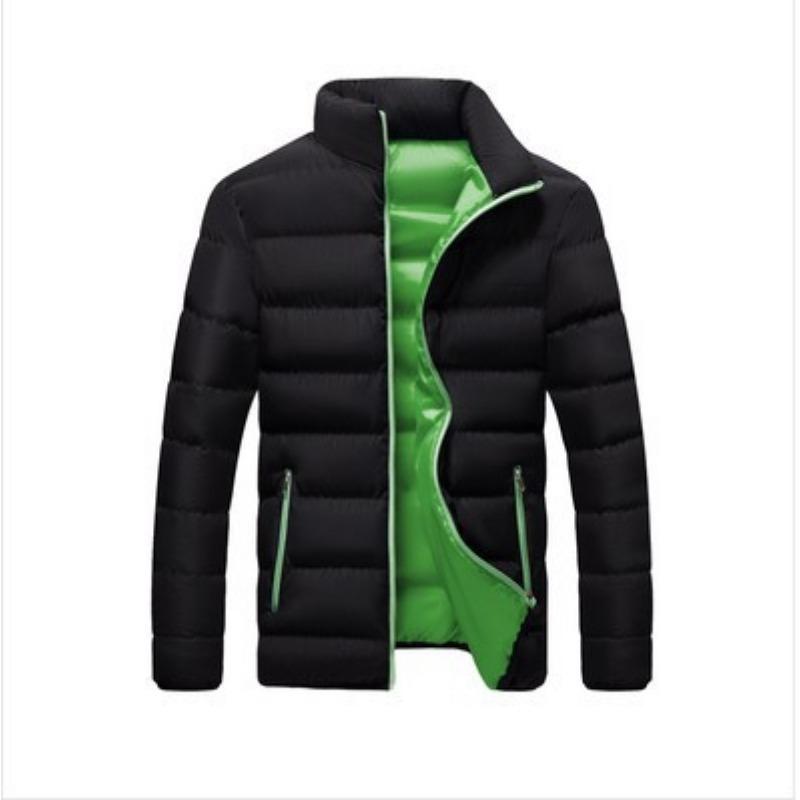 

Men s Stand Collar Puffer Jacket Contrast Orange Lining Warm Winter Quilted Coat Cardigan 6XL зелений