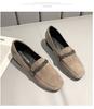 Fashion 2025 Autumn Winter Women Loafers Low Heels Boat Shoes Square Toe Dress Shoes Chain Faux Suede Plush Warm Ladies Shoes Plus Size