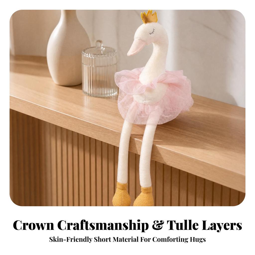Swan Stuffed Animal with Tulle Skirt Soft Crowned Toy Child-Safe
