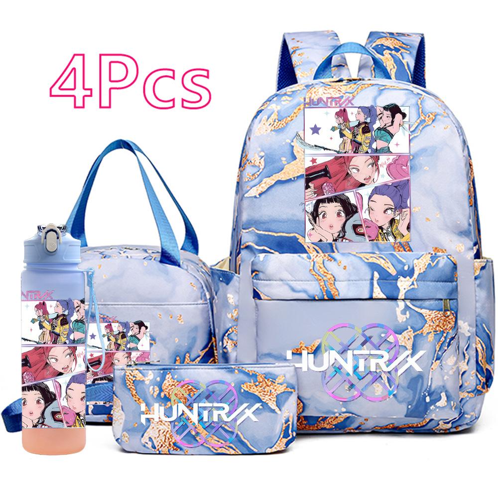 4 stuks/set K-Pop Bedrukte Rugzak Handtas Etui met 750 ml Waterfles voor Tiener Jongen Meisje Schooltas Student Grote Capaciteit Boekentas Mochila