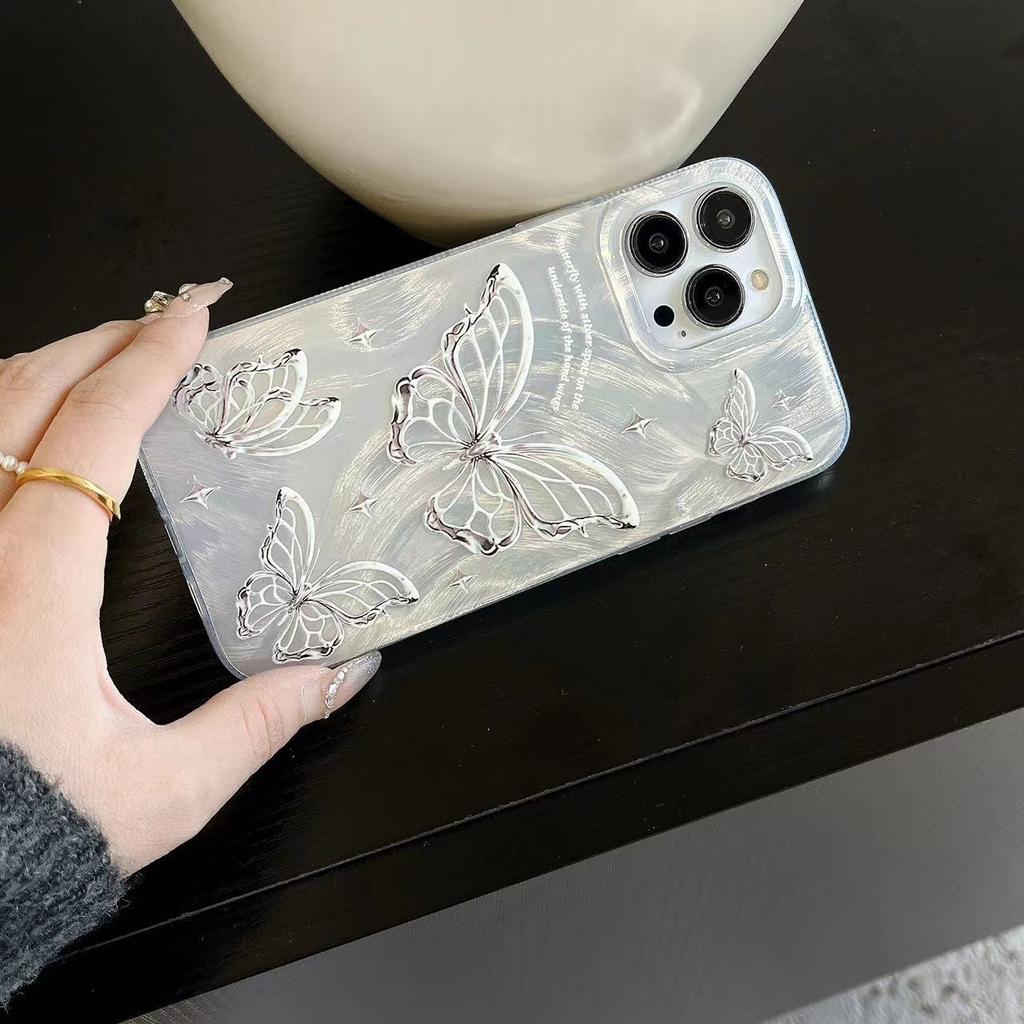 Feather Yarn Laser Butterfly Mobile Phone Case Is Suitable for Apple 15PROMAX Rose 14 Trend 13 Creative 12 Large Holes 11