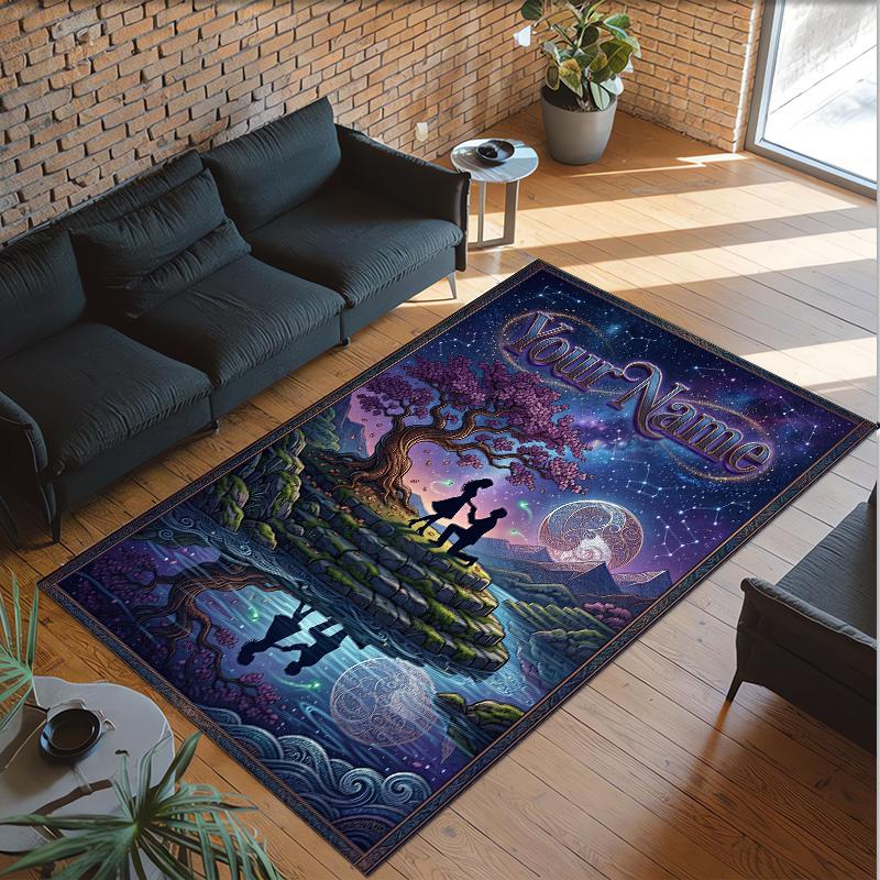 Valentine Love Theme Crystal Velvet Rug Personalized Custom Name Text Soft Floor Mat Home Decor