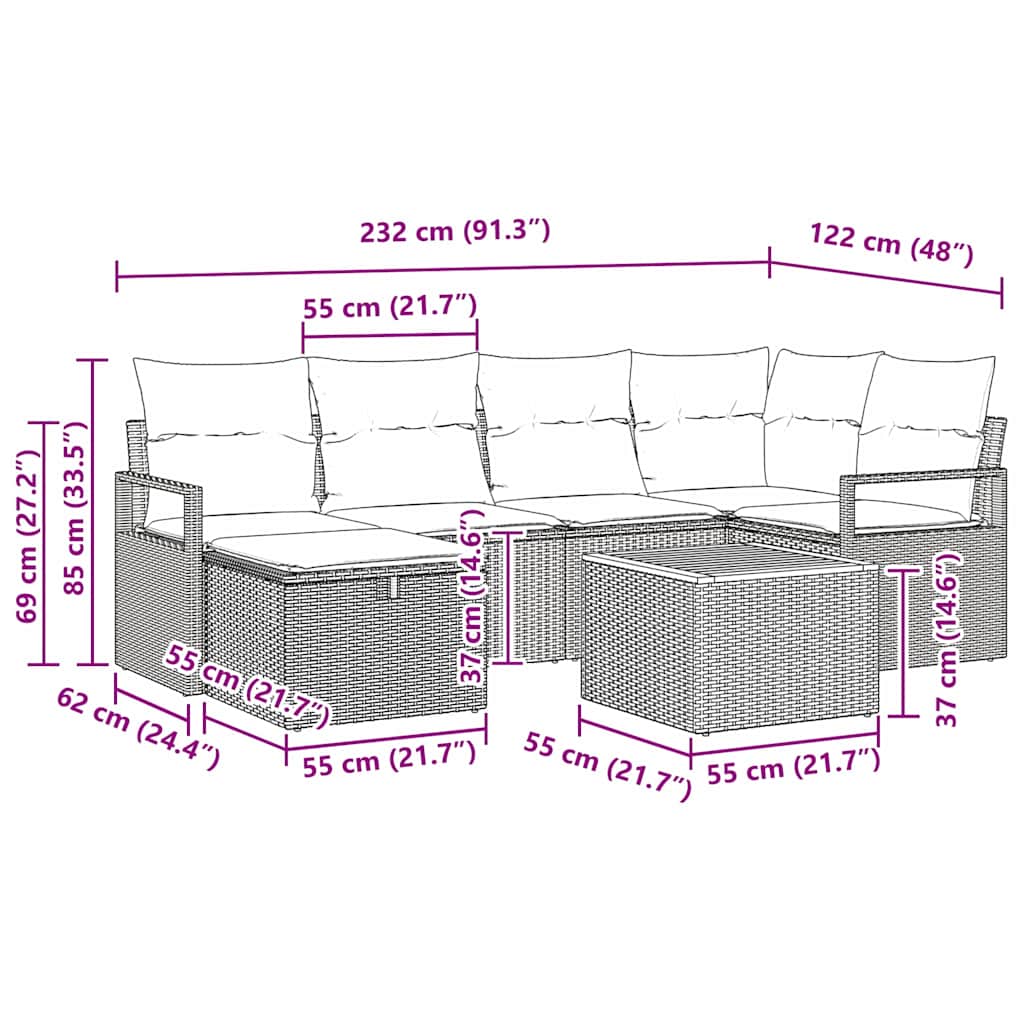 Garden Sofa Set with Cushions and Storage 7 Pieces Beige Poly Rattan