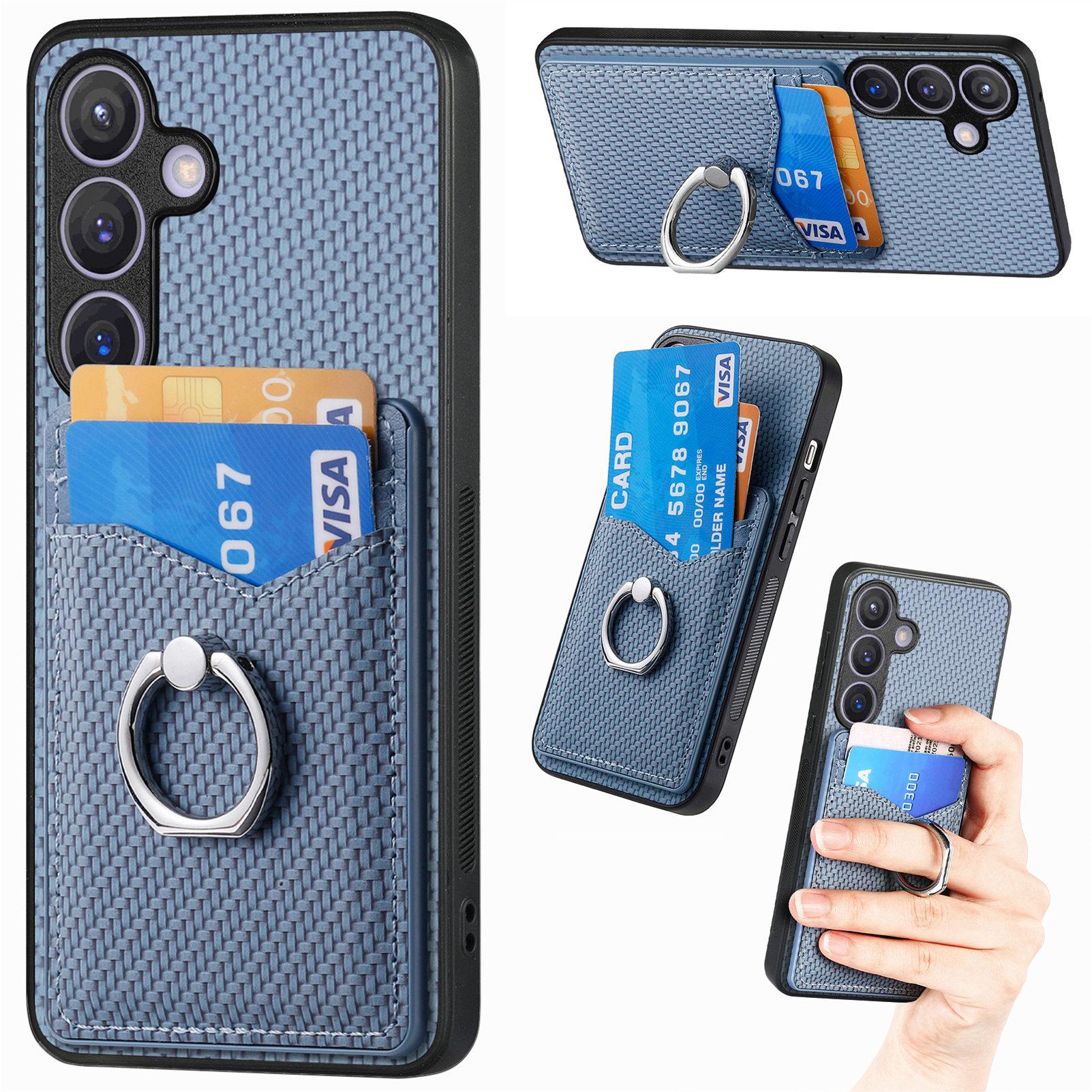 

For Samsung Galaxy S25+ Case Card Slots Ring Holder Kickstand Phone Cover Blue