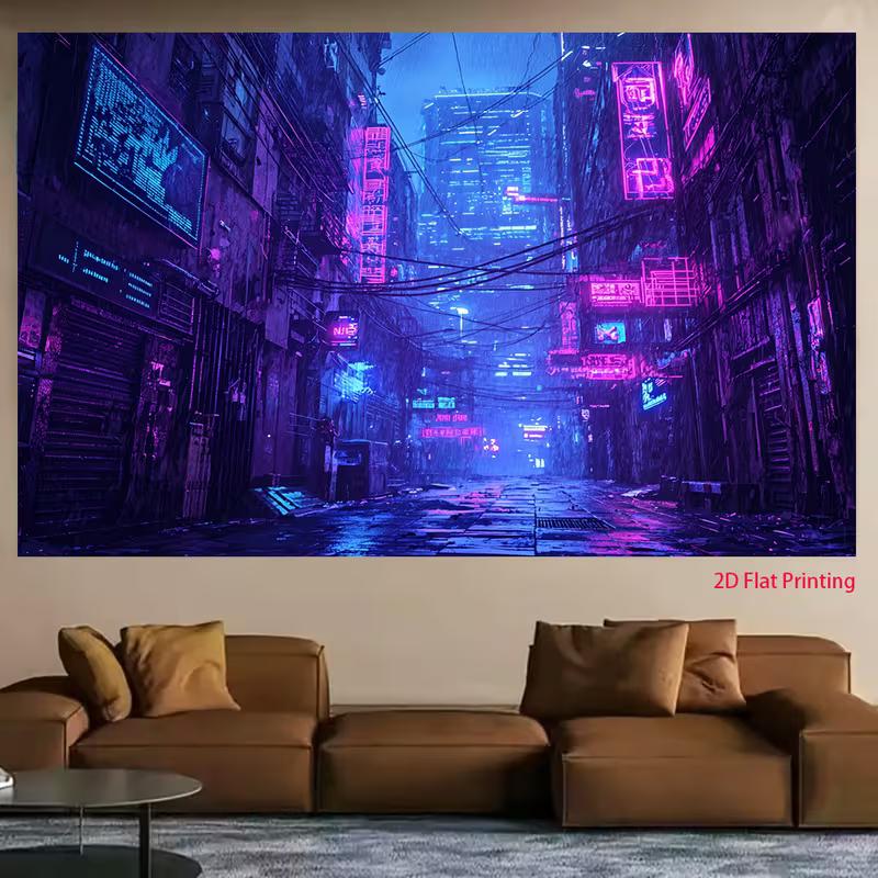 Sfondo Città Notturna Cyberpunk 2D Luci al Neon Vicolo Piovoso Sfondo per Foto Studio