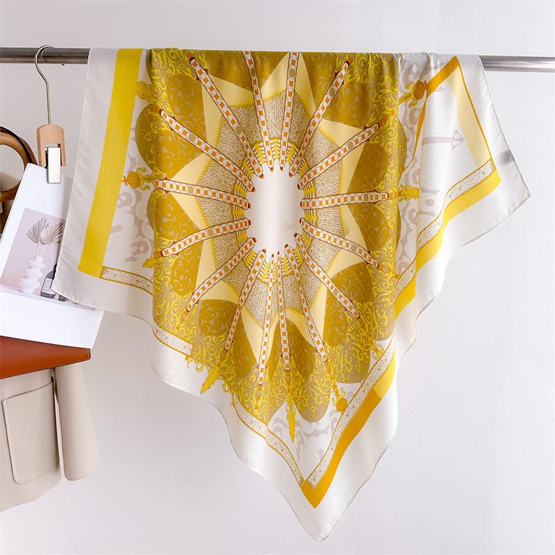Printed chain 91 large square scarf simulation silk temperament versatile herringbone pattern sunshade shawl sunscreen scarf headscarf scarf