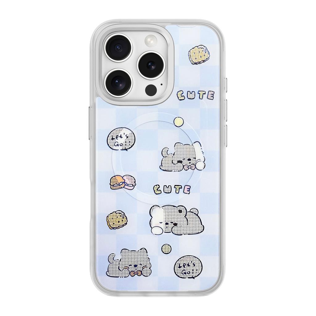 For iPhone 16 Pro Magnetic Case TPU PC Phone Cover with Detachable Cookie Bear Blue Backplate