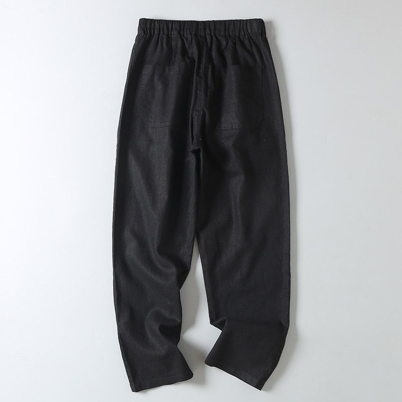 Foreign Trade Surplus Summer Ramie Long Pants Basic Simple High-Waisted Casual Pants Thin Breathable Elastic Waist Cotton-Linen Pants