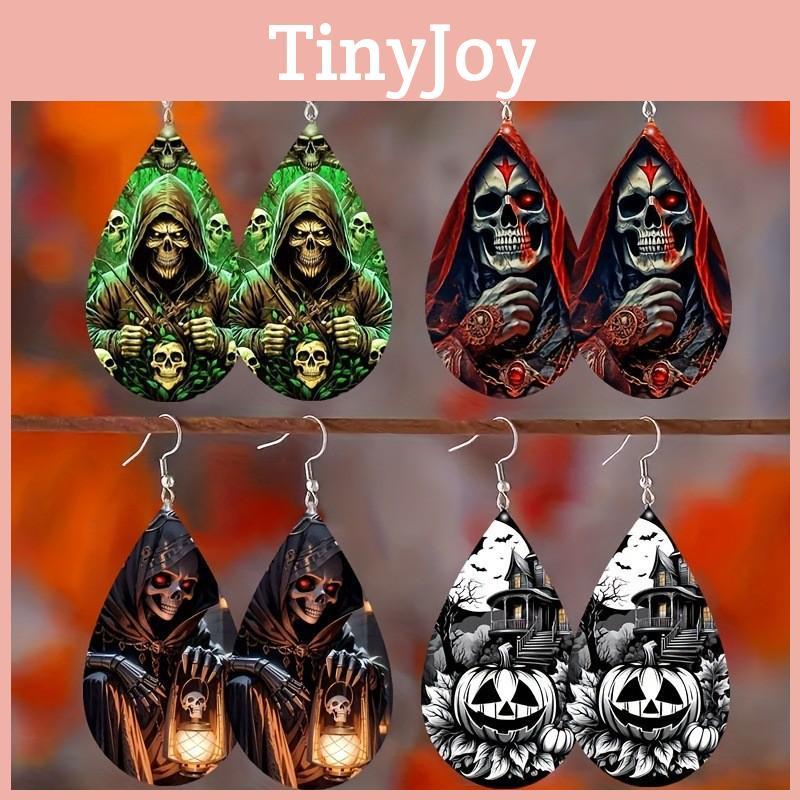 Horror Halloween Themed Skull Pumpkin Pattern Women Earrings For Cosplay Use