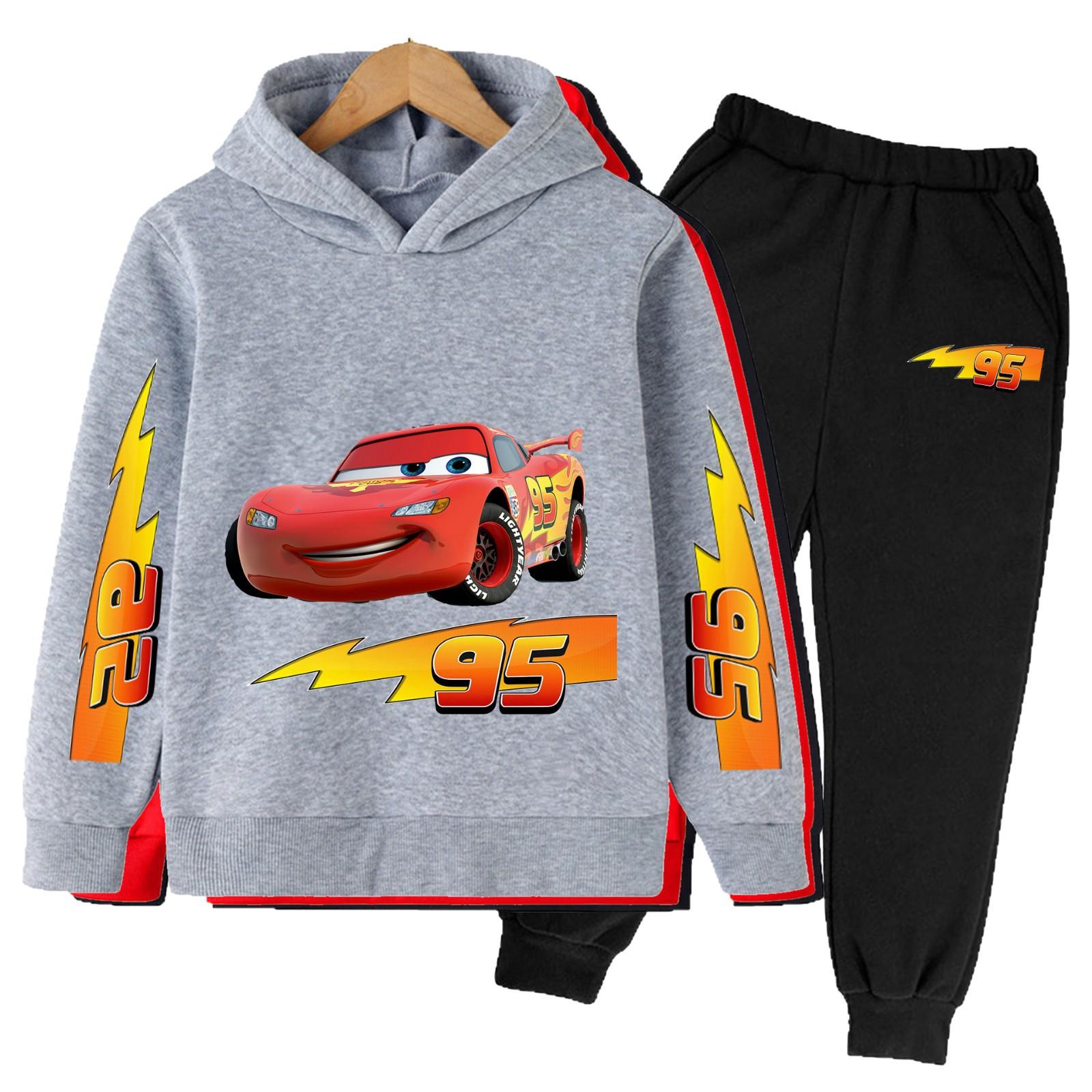 

Мультяшное Аниме Молния Маккуин Модный Крутой Принт Свободный Теплый Удобный Толстовки с Длинным Рукавом Комплект для Мальчиков Девочек 120cm серый