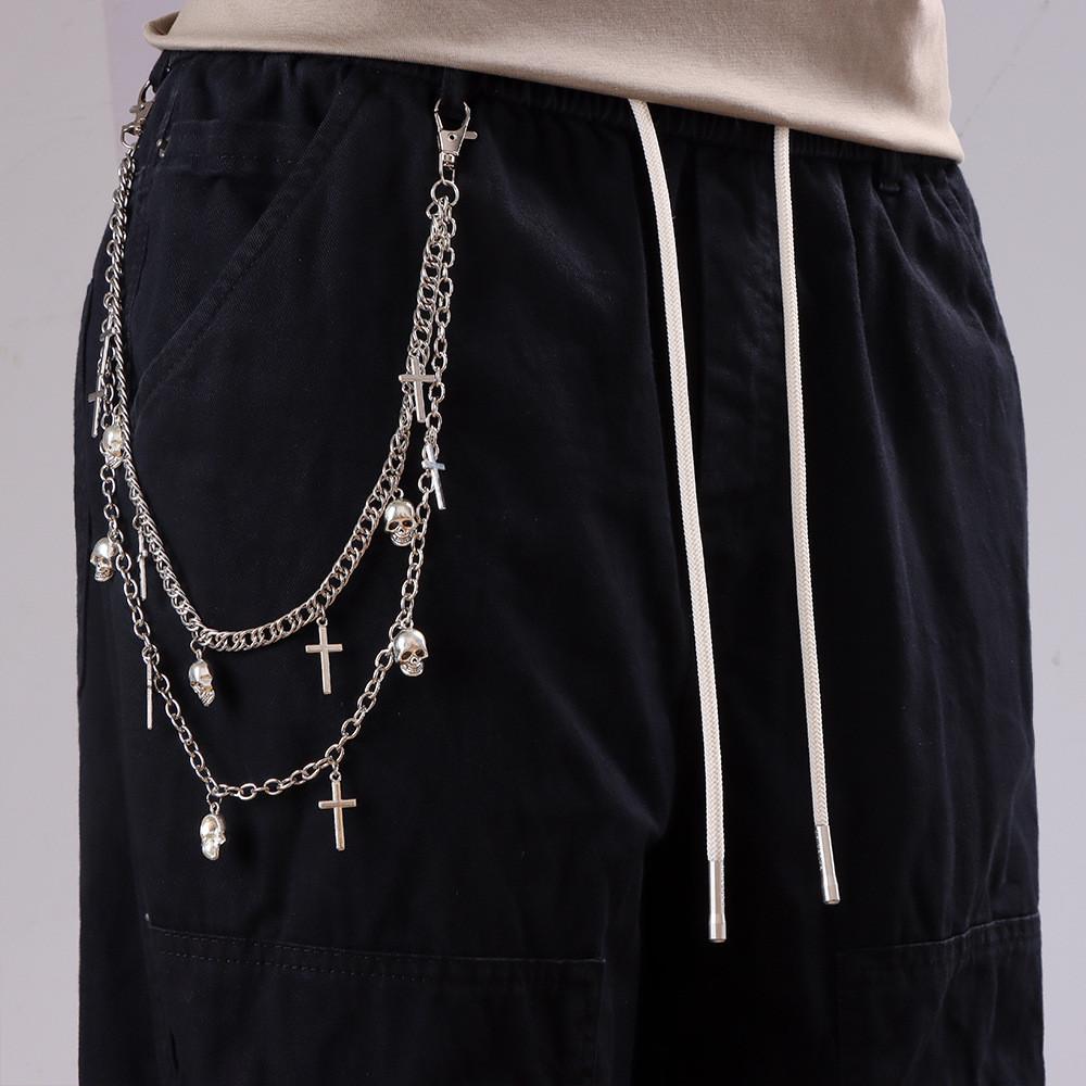 Metal Skull Cross Pendant Hip Hop Belt Chain For Men And Women