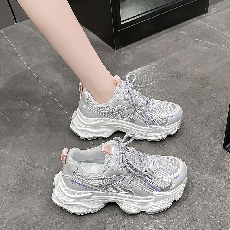 Thick-soled purple dad shoes women's 2025 new spring and summer breathable mesh student muffin single mesh casual sports shoes