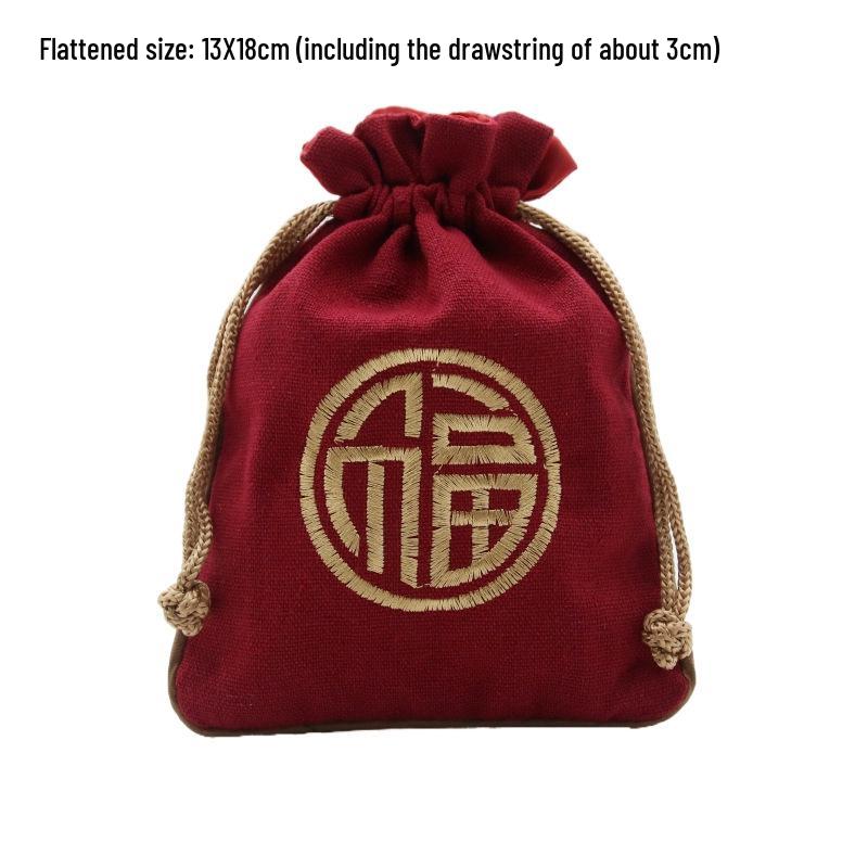 "Extra Large Embroidered Linen Drawstring Bag for Storage and Gifting"