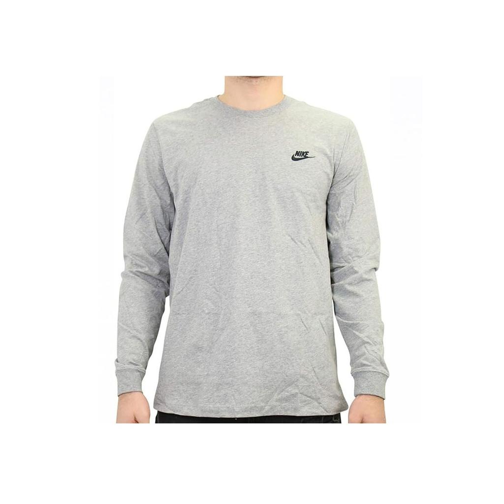 Nike Solid Color Brand Logo Round Neck Long Sleeve T-Shirt Men tops Light-Gray AR5193-063