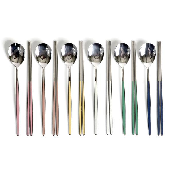 Golden Bell Traditional Ceramic-Coated Korean Spoon & Chopstick Set