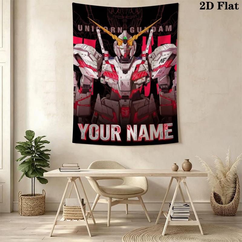 Name Custom Gundam Wall Tapestry Aesthetic Wall Hanging Printed Fabric Blanket Decorative Tapestries for Bedroom Living Room Home Decor