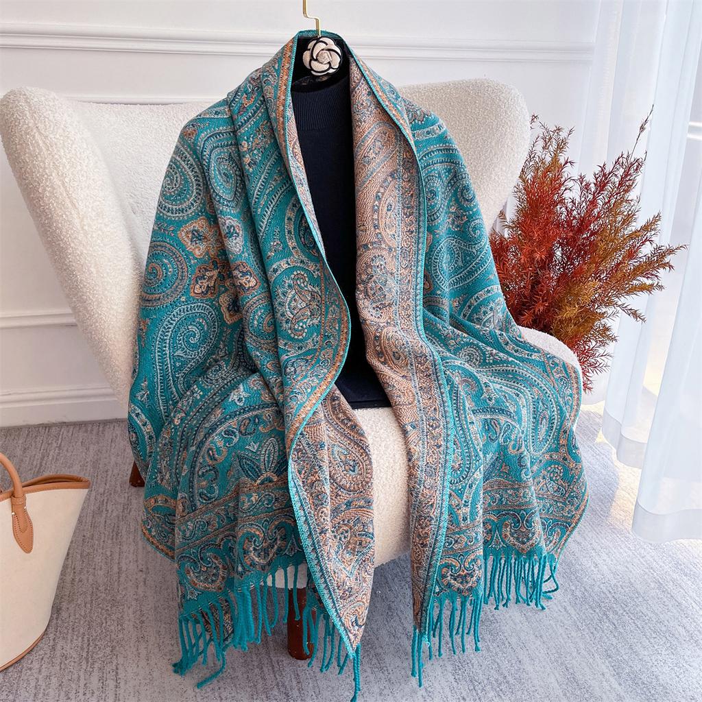 Luxury Cashmere Winter Scarves Embroidery Elegant Poncho Pareo Cape Warm Pashmina Shawl Chunky Headscarf Wrap Lady Turban